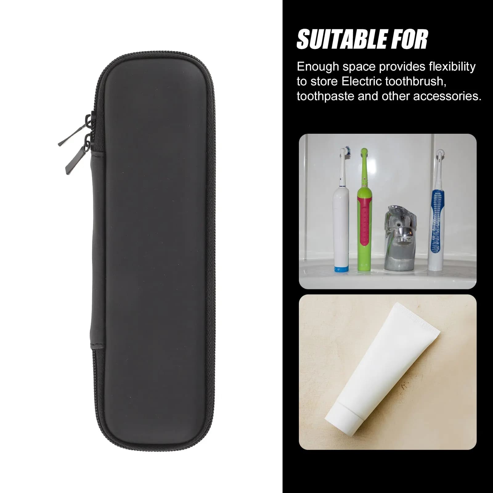Durable electric hard shell EVA toothbrush case with mesh bag (small black)