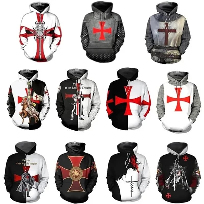 Felpa con cappuccio da uomo Knight Templari Felpa con cappuccio da uomo stampata in 3D da donna Felpe con cappuccio casual Pullover Hip Hop Harajuku Streetwear Top