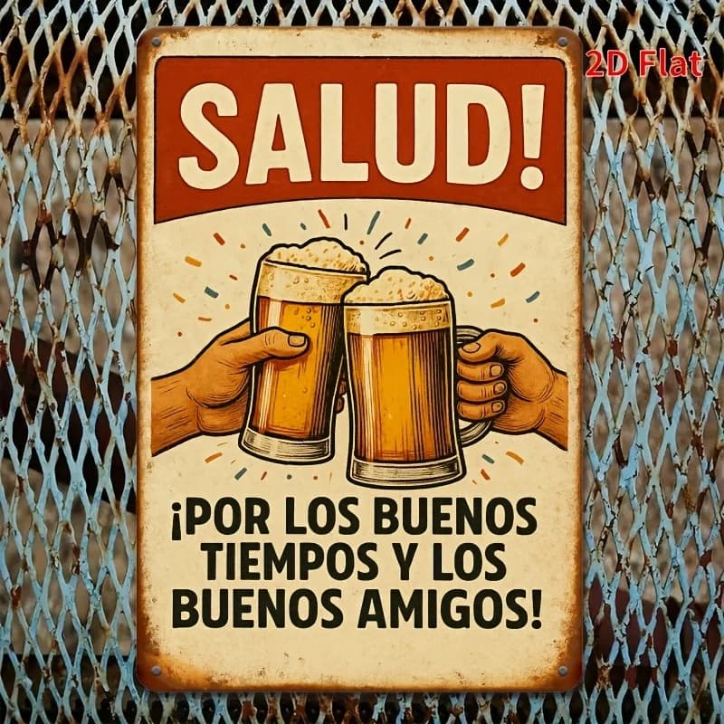 Retro aluminum sign 2D Flat -A Vintage Spanish Metal Wall Plaque Measuring That Says - an Iron Hanging Board Featuring