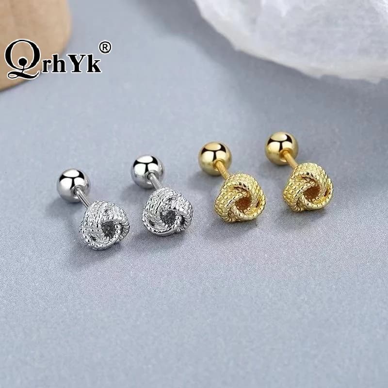 Silver Knot Stud Earrings With Secure Screw Back Hypoallergenic Perfect For Daily Wear Sleeping Bathing Daily Occasions