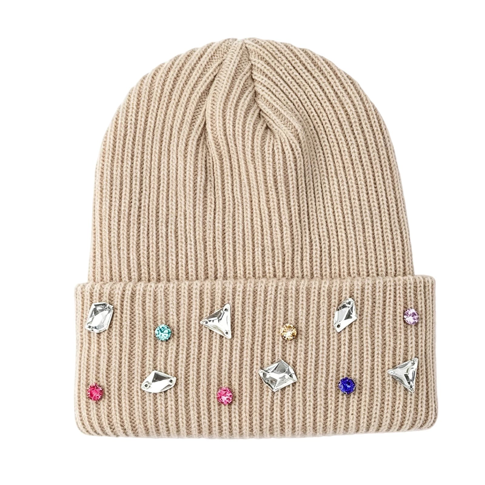 Cappello Lavorato a Maglia con Strass per Donne, Berretto Invernale Morbido e Caldo con Risvolto per Streetwear