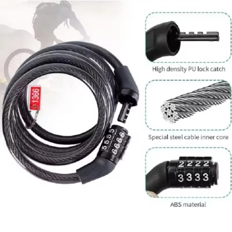 Lucchetto antifurto per bicicletta Lucchetto per casco con password portatile per moto Lucchetto per casco con fune metallica per bici Accessori per bici