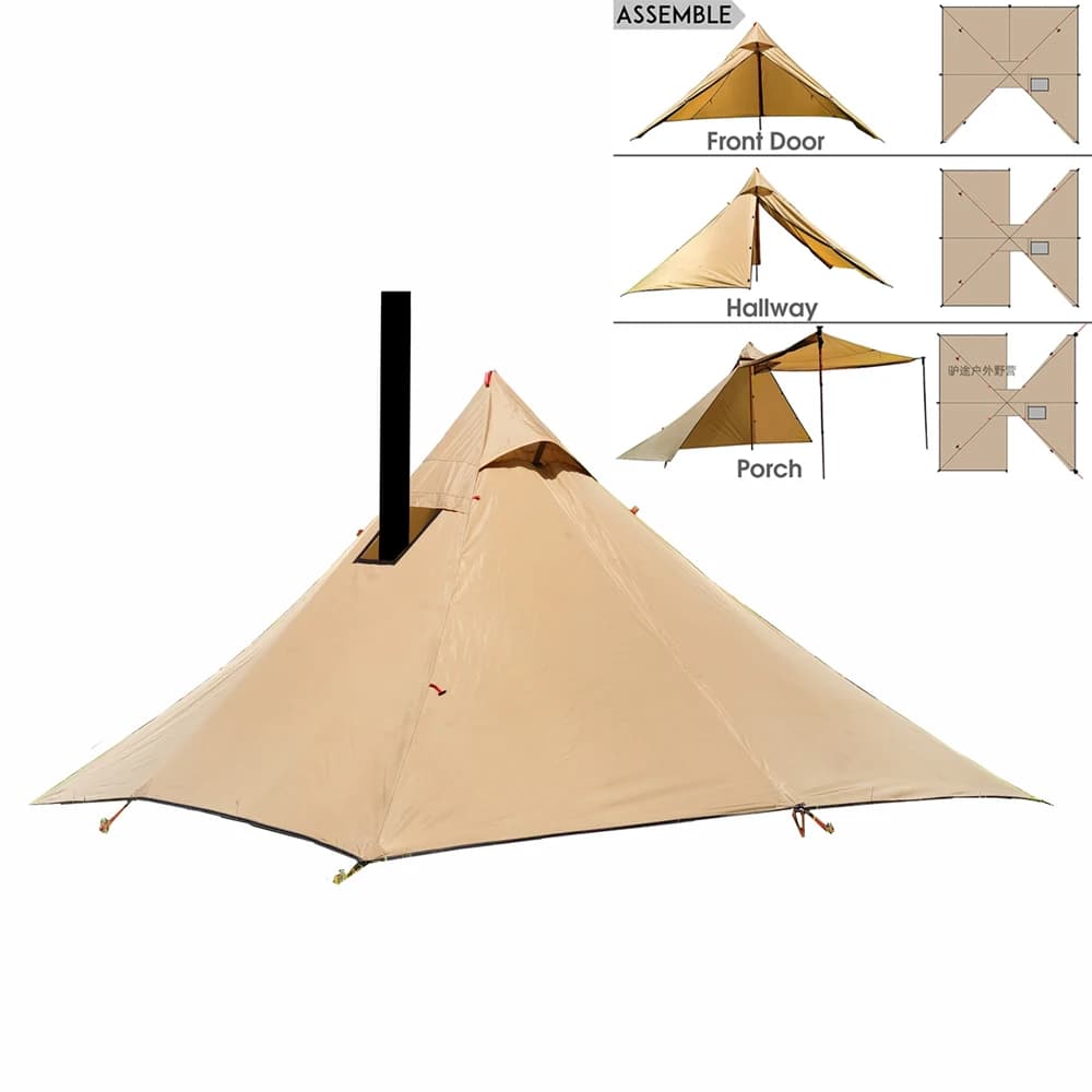 Outdoor 2 persone Ultralight Mountain Gear con tenda a 2 porte tenda da campeggio impermeabile turistica con campo tenda calda con foro per camino
