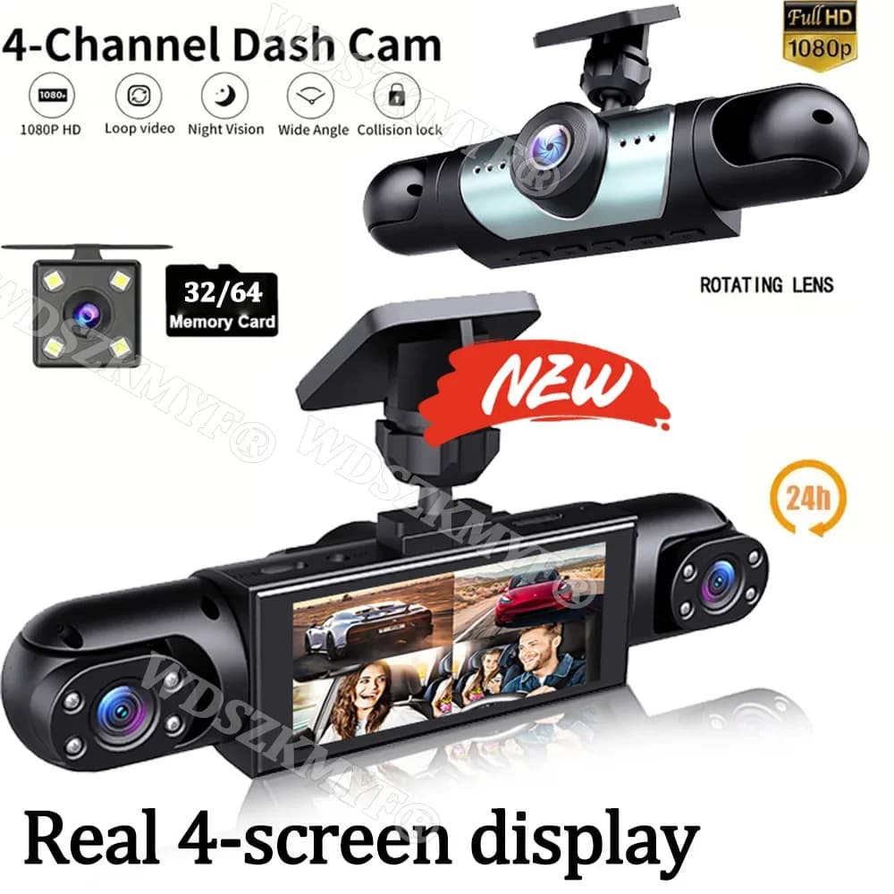 Registratore Video per Auto a 4 Obiettivi, Dash Cam 360 Gradi 1080P, Monitoraggio Parcheggio 24h, Accessorio di Sicurezza per Auto