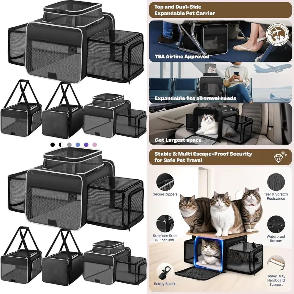 Trasportino per cani e gatti medio espandibile, approvato TSA, lato morbido con cerniere autobloccanti, adatto per animali domestici come gattini, cuccioli