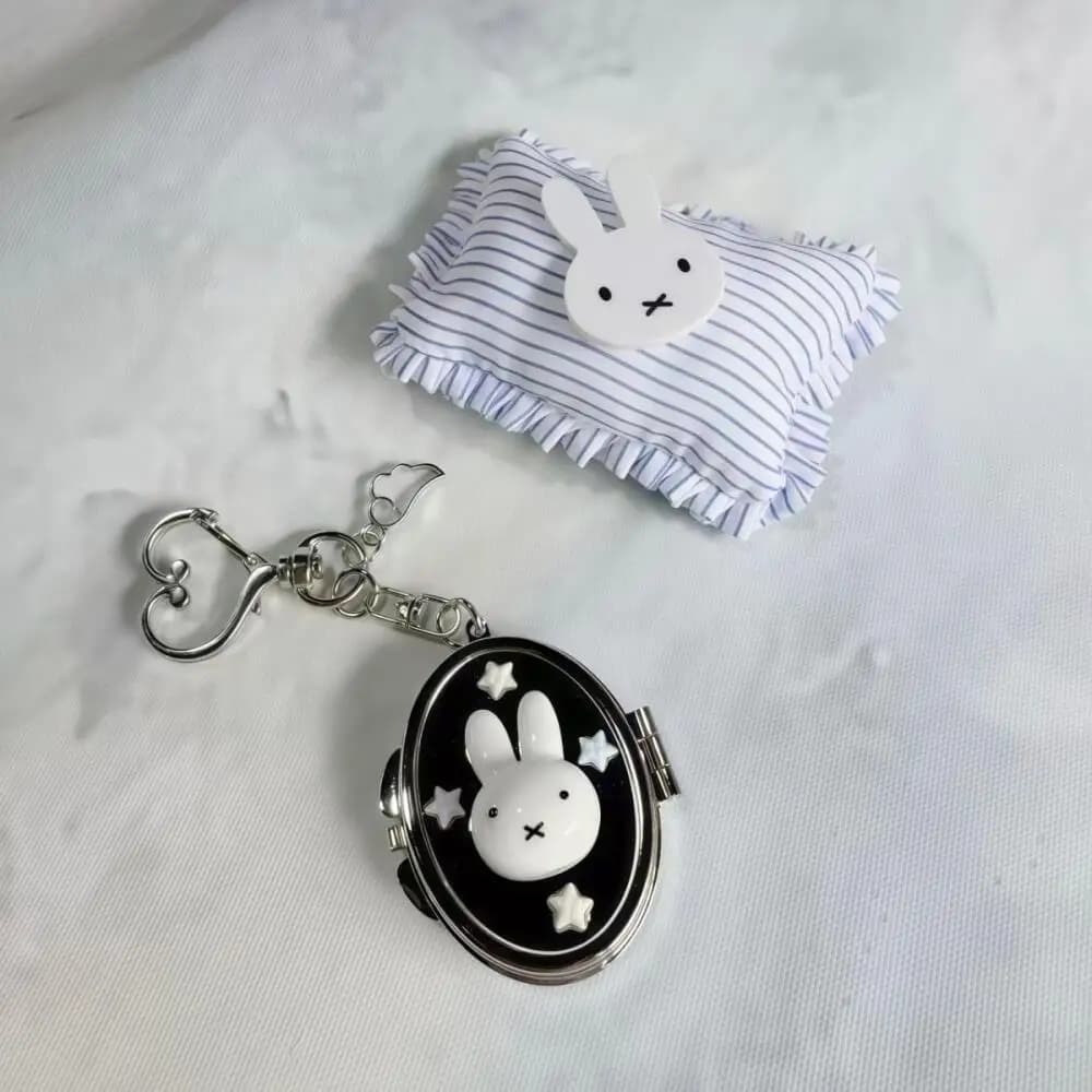 Kawaii Miffy Makeup Mirror Creativity Y2k Metal Flip Cover Mirror Keychain Backpack Decoration Cartoon Phone Chain Accessories