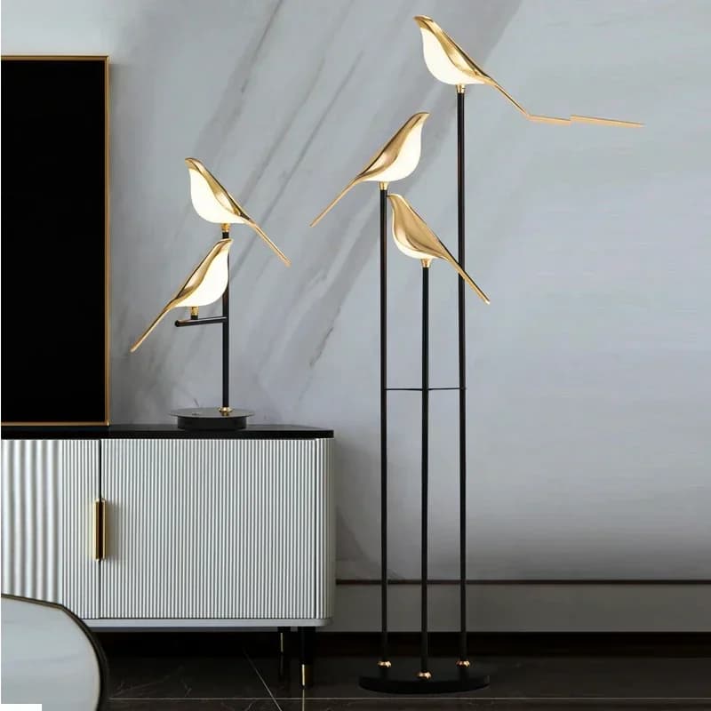 Lampade da terra a LED di design Scandinavia con illuminazione per uccelli Lampada da tavolo per soggiorno camera da letto
