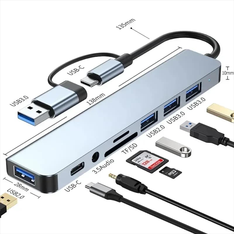 8 In 2 USB Type-C HUB with Splitter Card Reader USB 3.0 USB 2.0 SD/TF Splitter Card Reader Docking Station for HUAWEI Xiaomi PC