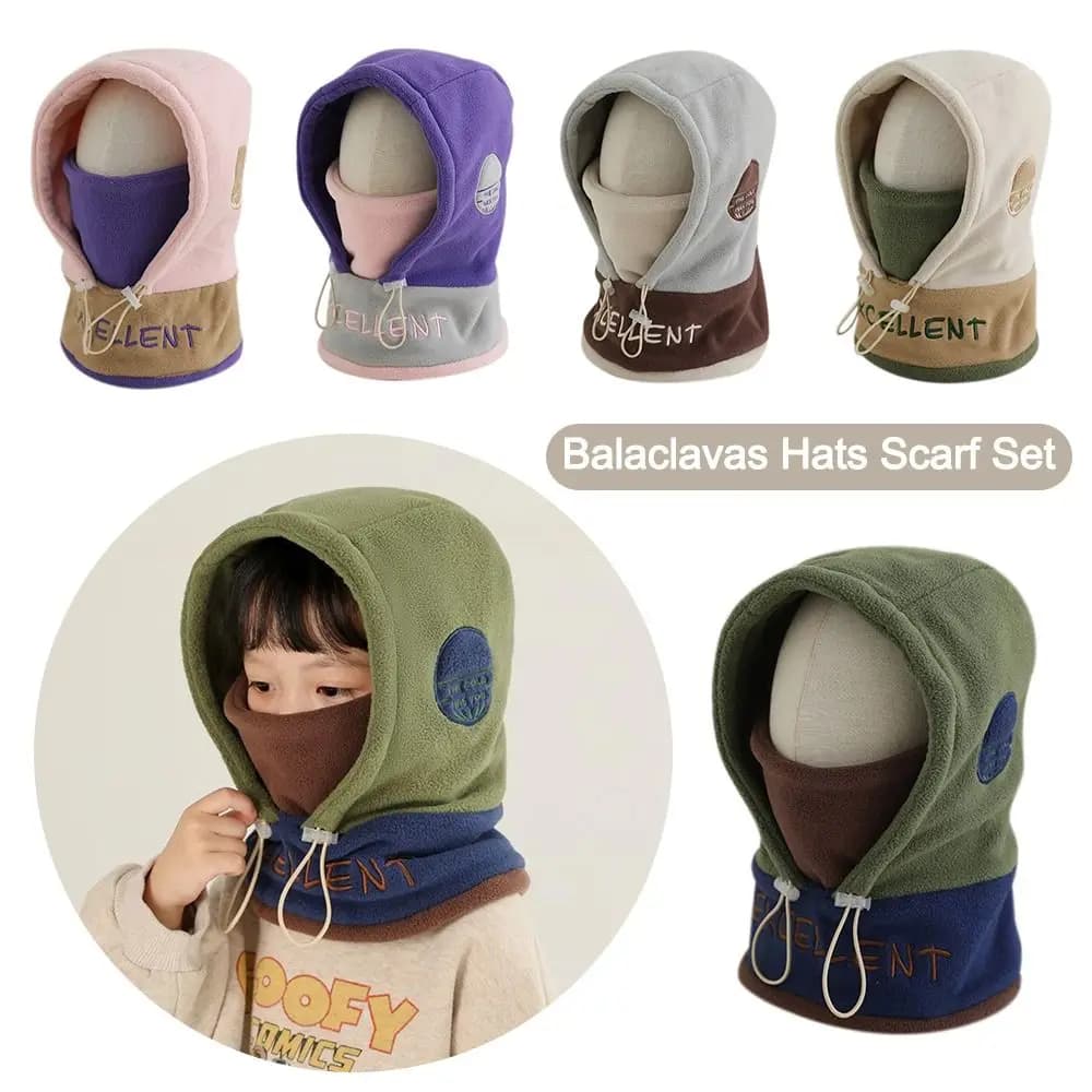 Moda Polar Fleece Inverno Cappelli per bambini Morbido addensato Protezione per le orecchie Cap Antivento Passamontagna Cappelli Sciarpa Set per bambini