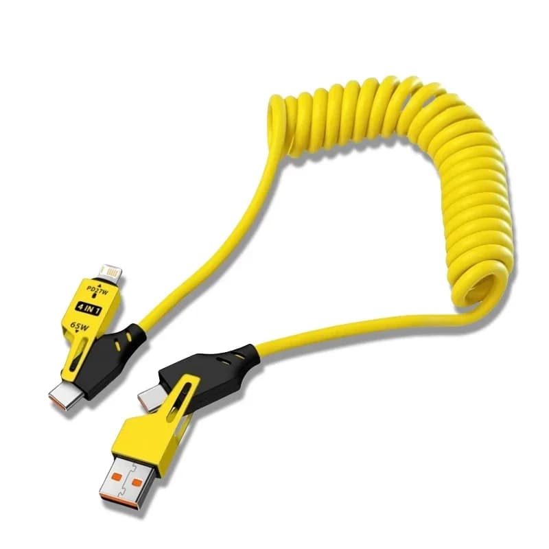 Spring short data cable 4 in 1 from 65 W Telescopic spring USB cable for quick spring charger 6A USB type C for iPhone 16 15 14 13