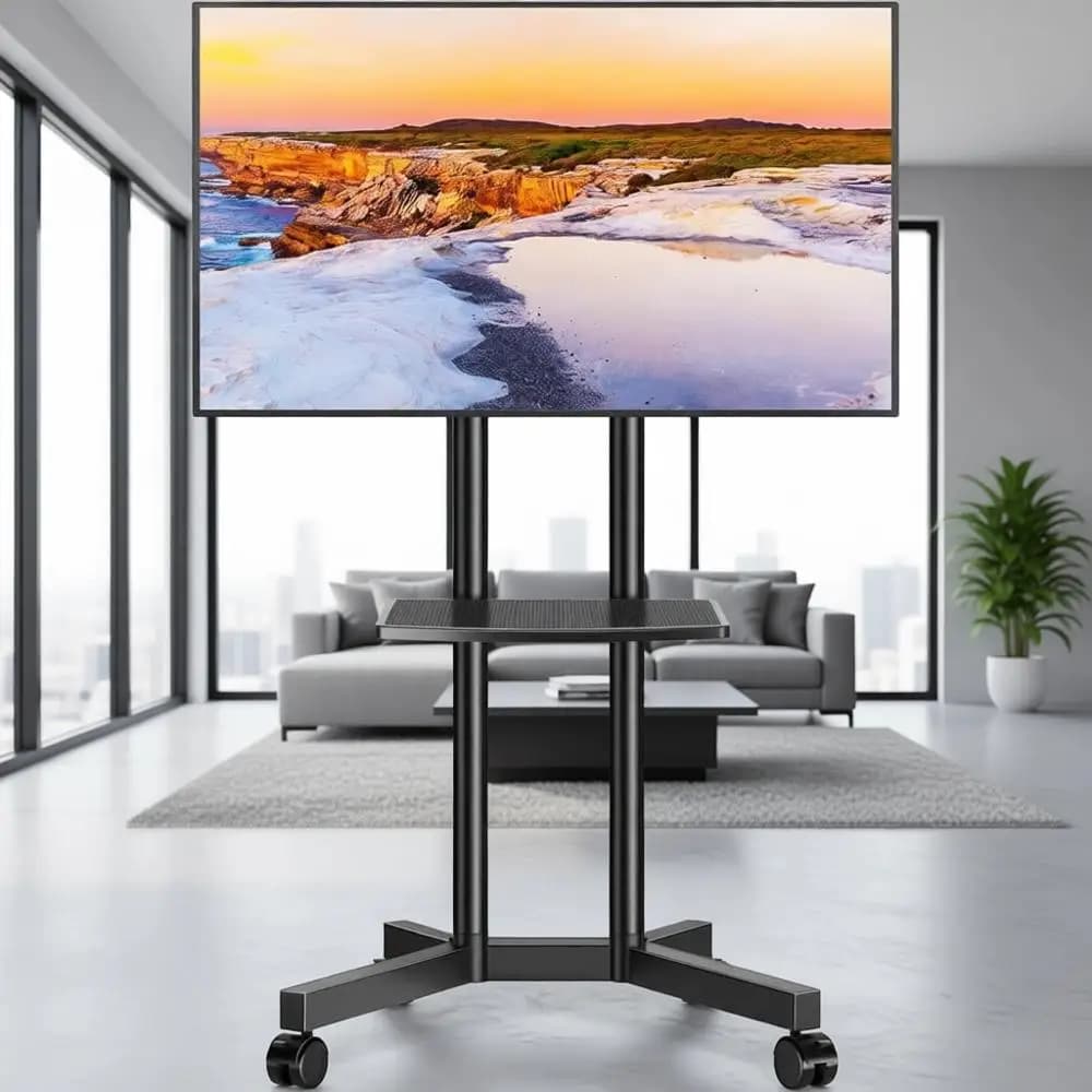 Supporto TV mobile regolabile in altezza per TV da 32-75 pollici fino a 40 kg con ripiano per laptop, adatto per soggiorno, patio e ufficio