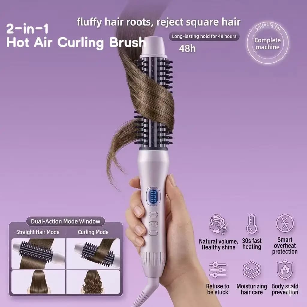2-in-1 Thermal Curling Brush Root Volume Curler Straightener with Digital Display Multi Heat Settings Anti-Scald for All Hair Ty