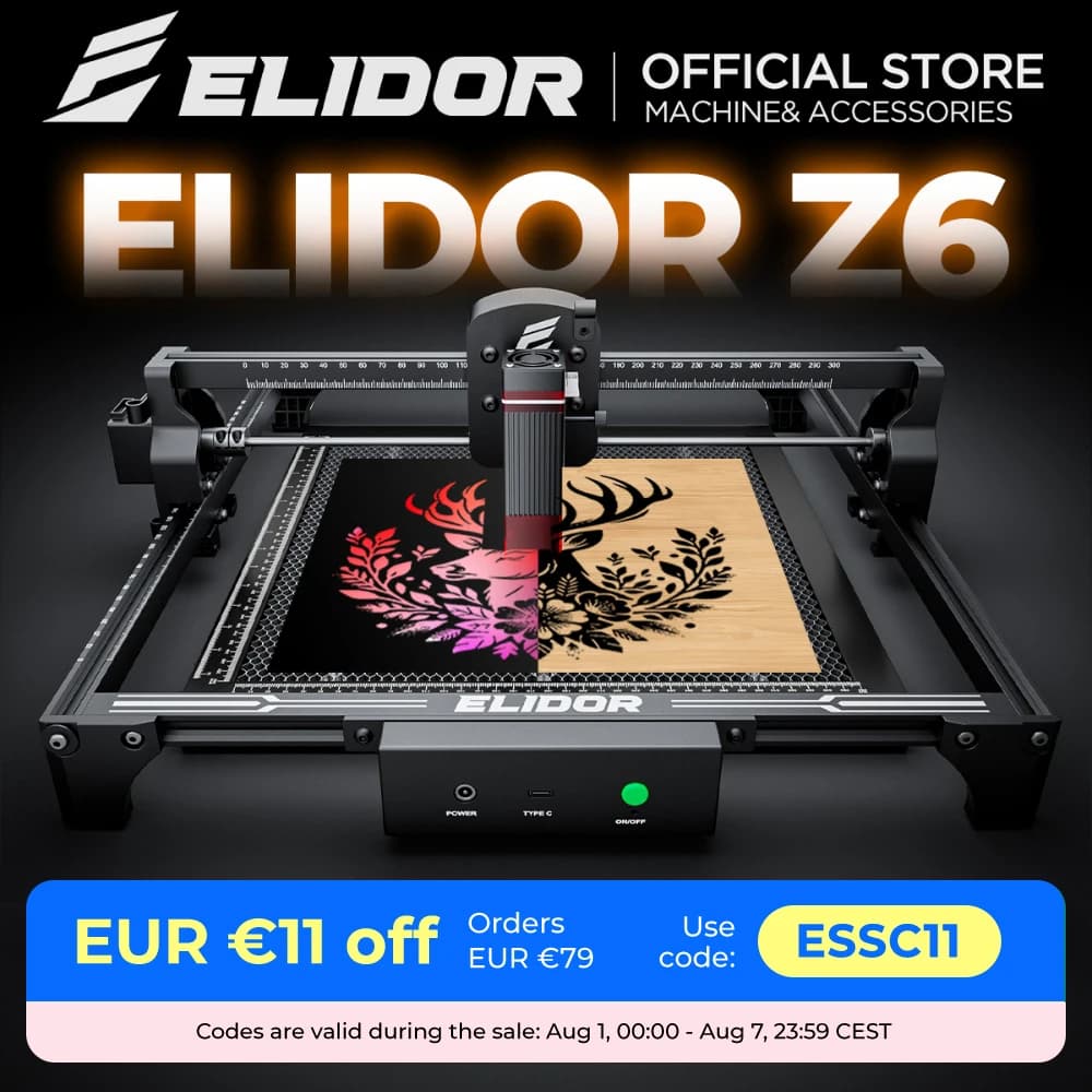 ELIDOR Z6 6W Laser Engraver and Cutting Machine Diodo CNC Machining Area 300X300mm Wood Marking Engraved Acrylic Glass