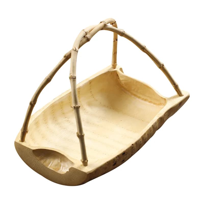 Natural Bamboo Root Fruit Plate Handmade Snack Tray with Handle Household Dried Fruit Serving Tray 2 Pcs