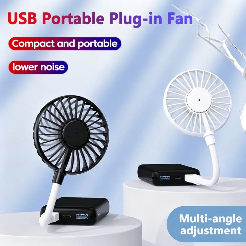 USB Plug-in Portable Mini Fan DC5V/1A Flexible Neck Bendable USB Plug Fans For Power Bank/Laptop Power/Charger Power/USB Devices