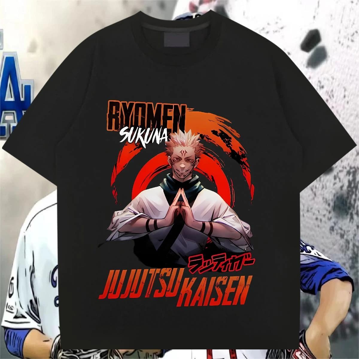 2026 Summer Jujutsu Kaisen Ryomen Sukuna Brush Stroke Circle Print T-shirt Unisex Oversized Short Sleeve Anime Streetwear