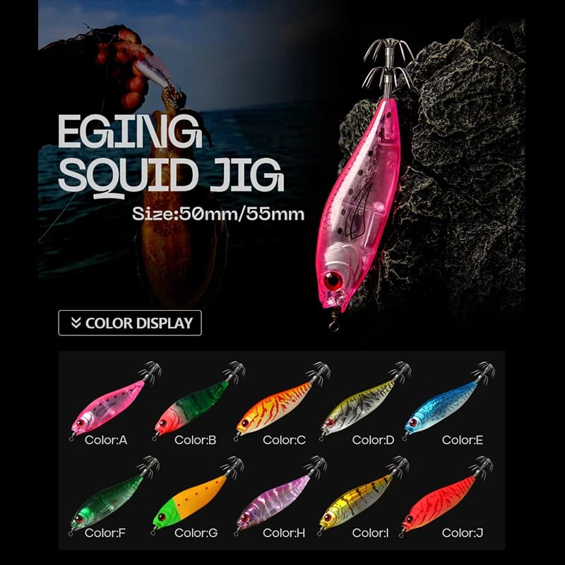 1PC UV Glow 50/55mm Squid Jig Lure EGI Esca artificiale per seppie Polpo Webfoot Gamberetti in legno Design Pesca in acqua salata