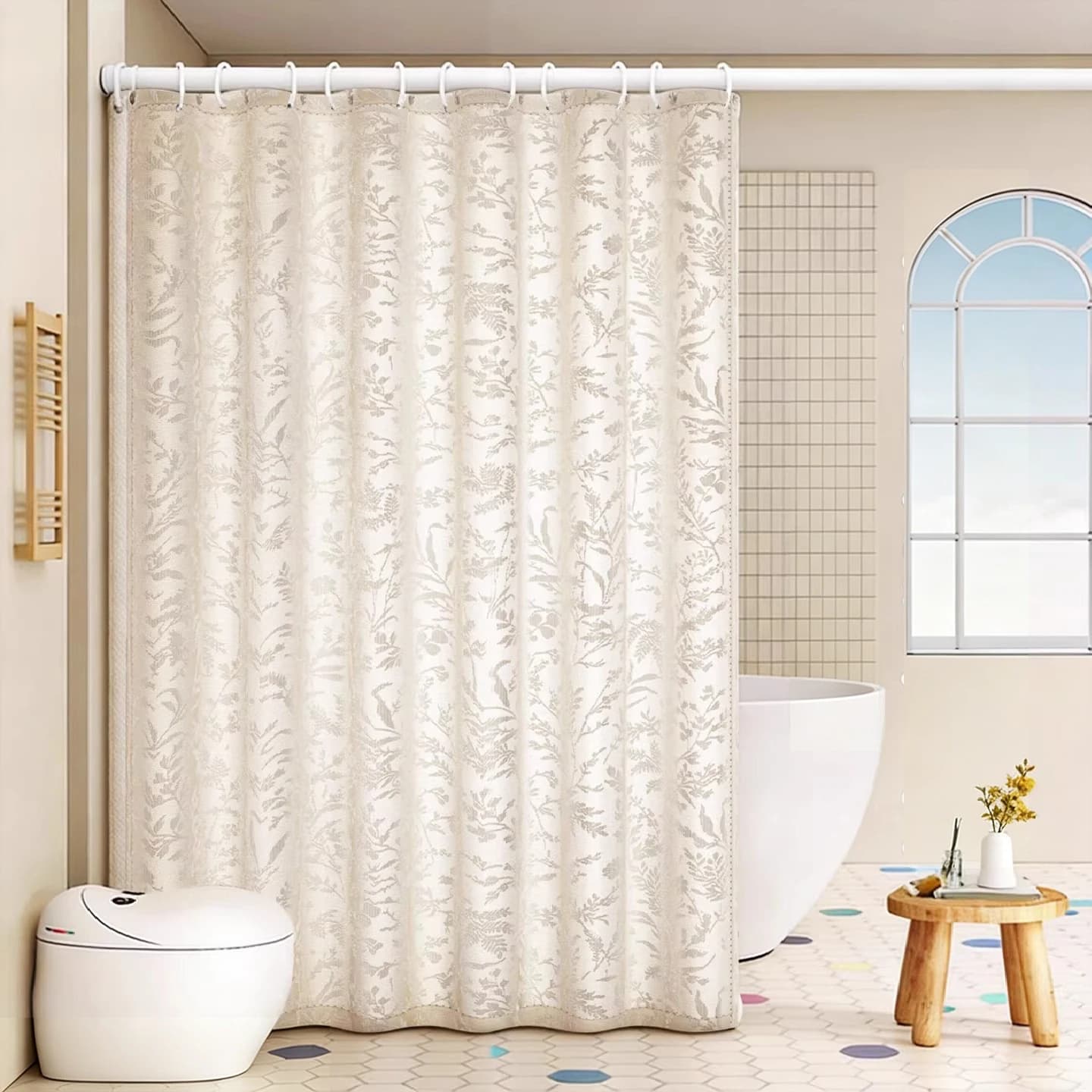 1 tenda da doccia con motivo ombra lunare e ganci, stile artistico semplice adatto a tutte le stagioni, ideale per il bagno.