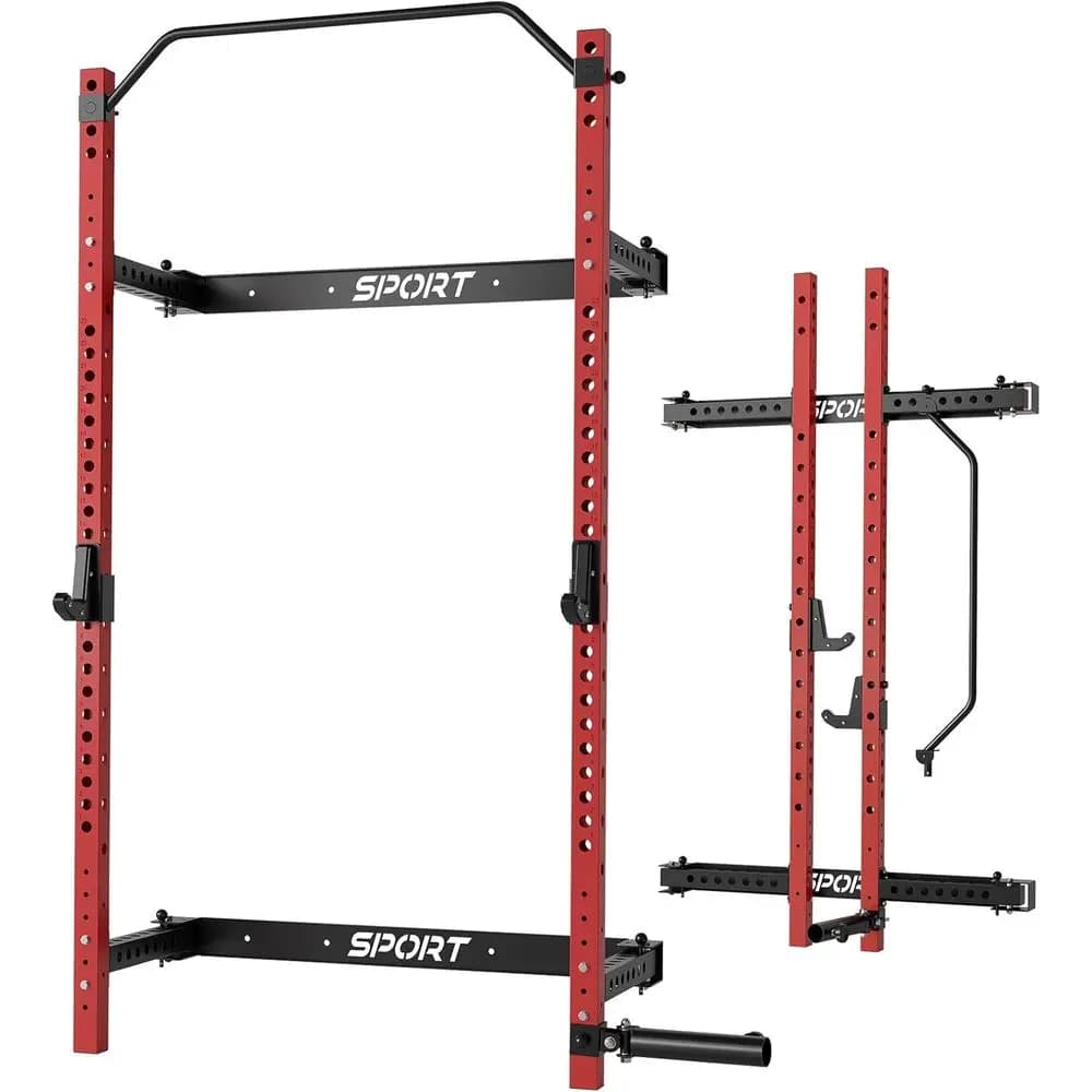 1000lb Capacity Wall-Mounted Folding Squat Rack with Pull-Up Bar and Accessories for Home Gym