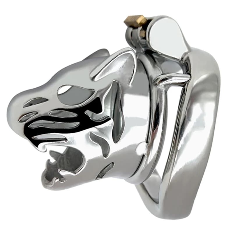 Stainless Steel leopard Tiger Head Shape Lock Cock Cage Male Chastity Device Cock Ring Penis Lock Adult Game Metal Sex Toy