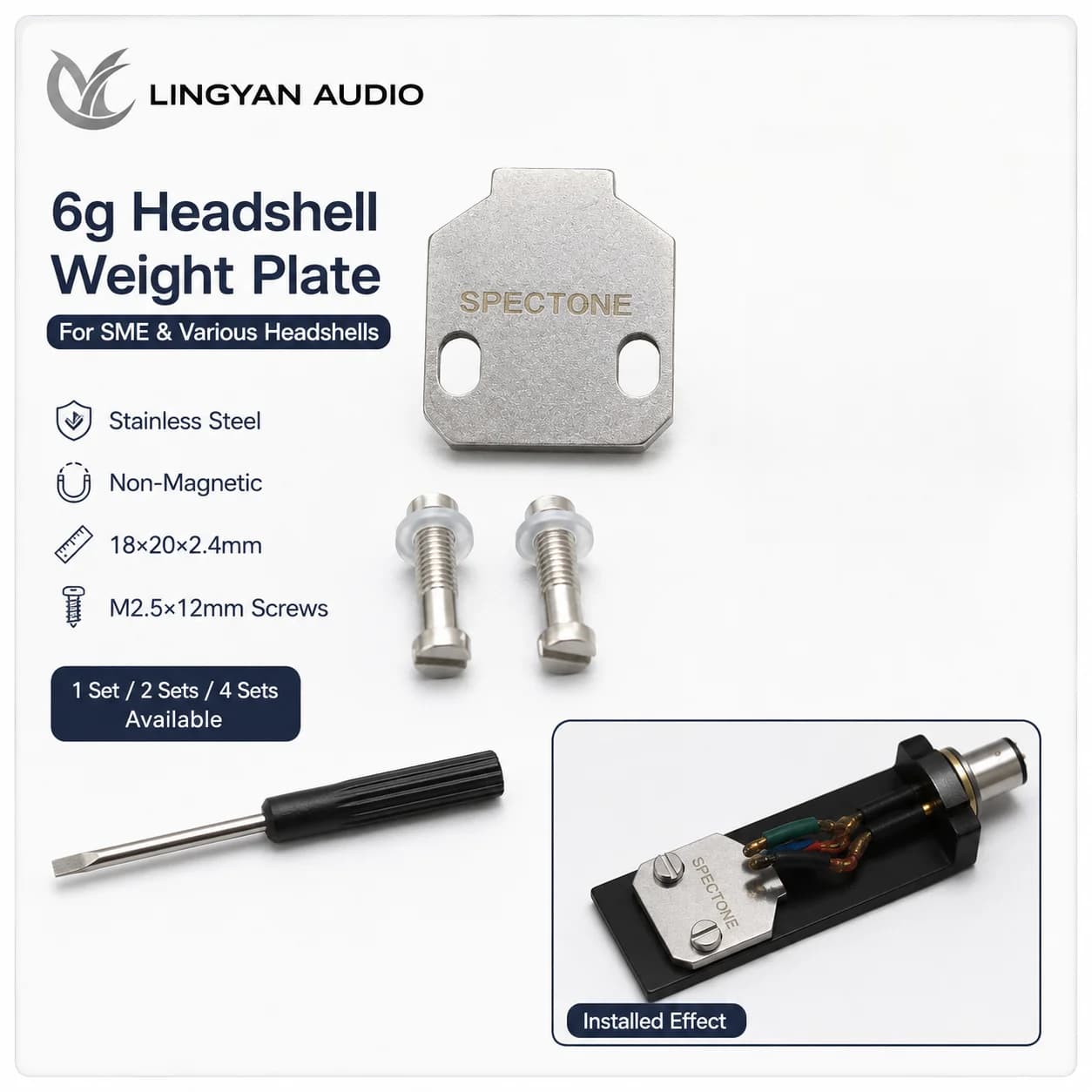 6g Stainless Steel Headshell Weight Plate with M2.5 Screws for SME Type Technics SL-1200 Ortofon SH-4 AT-HS1 Turntable