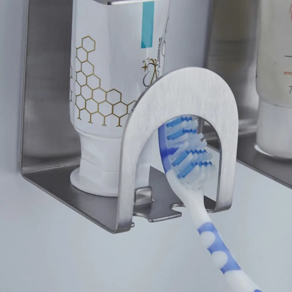 Portaspazzolino e Porta Dentifricio in Acciaio Inossidabile, Organizzatore da Parete Multiuso per Bagno, per Spazzolino Elettrico e Bicchiere, Senza Foratura