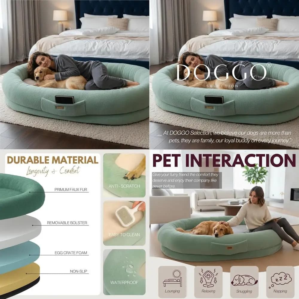 Cuccia Extra Large in Peluche per Cani e Animali Domestici - Lettino Confortevole con Schiuma Premium e Rivestimento Rimovibile (Verde e Beige)