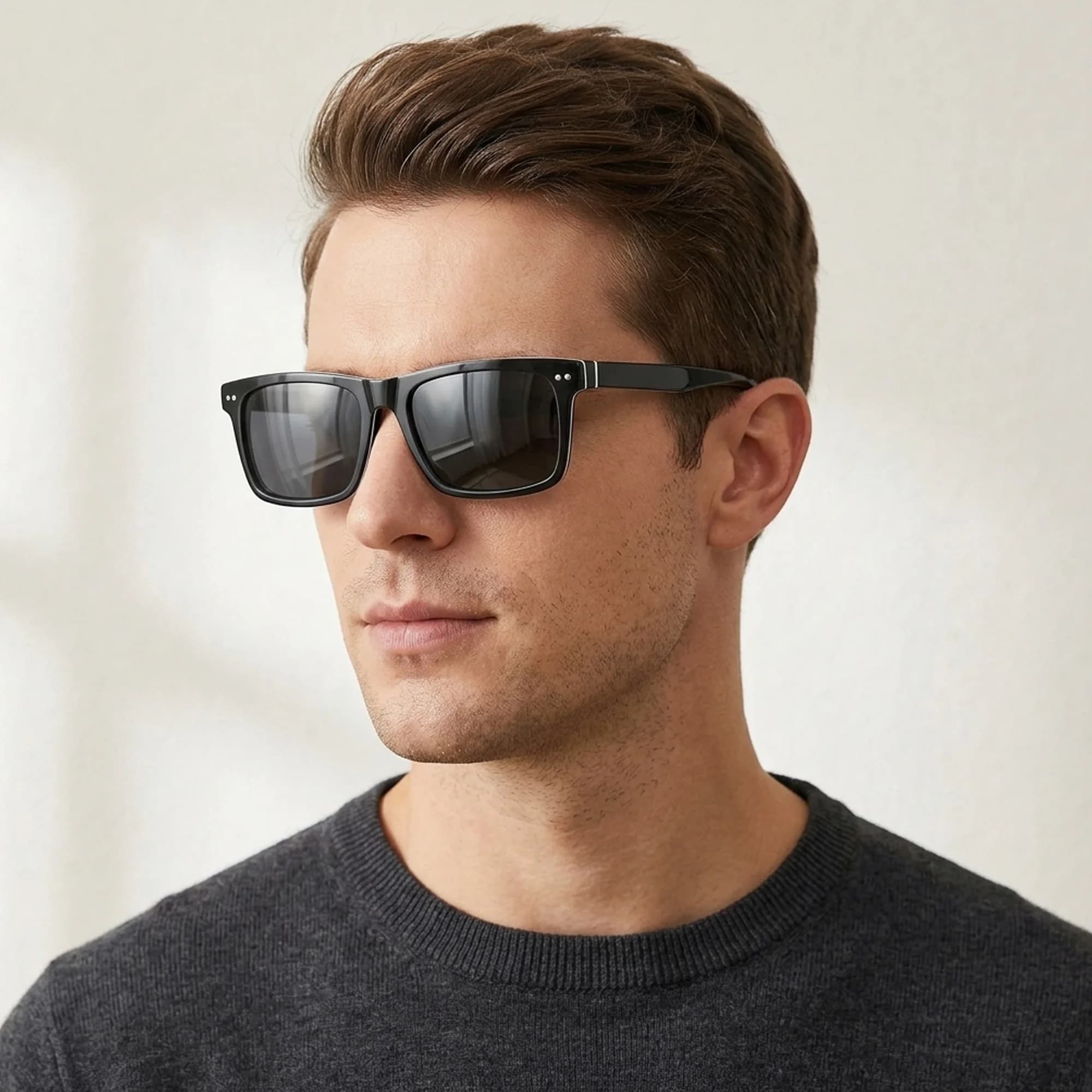 ZENOTTIC Clip On L Size Men Square Acetate Prescription Eyeglasses with Polarized Sunglasses Clip for Outdoor Daily Activities