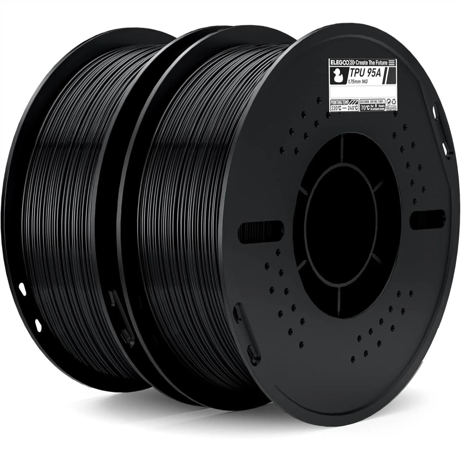 Filamento TPU 1.75mm Nero 2KG, Filamento Flessibile e Morbido per Stampante 3D con Durezza Shore 95A, Alta Resistenza agli Urti, Dimensionale
