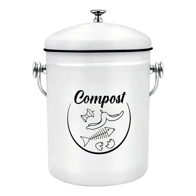 Bidone per compost da cucina in metallo, pattumiera da cucina da appoggio, con coperchio, per cestino per rifiuti in fattoria di rottami alimentari