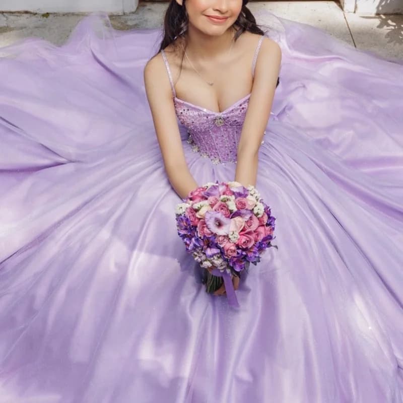 Simple Lavender Quinceanera Dress off-shoulder Sequins Crystal Decal Lace Long tail vestidos de 15 Quinceanera Customize