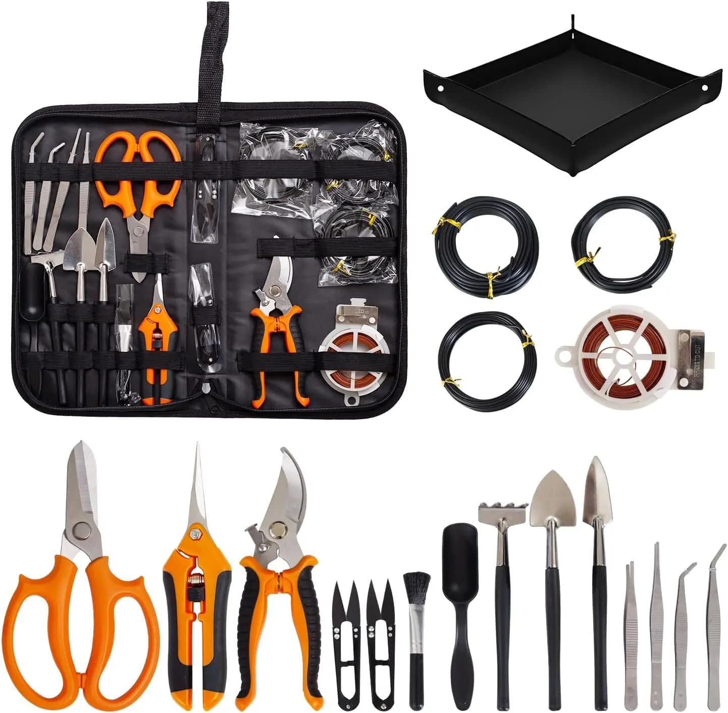 Kit di 20 Attrezzi per Bonsai per Principianti, Include Filo, Forbici da Potatura, Forbici e Borsa in Pelle