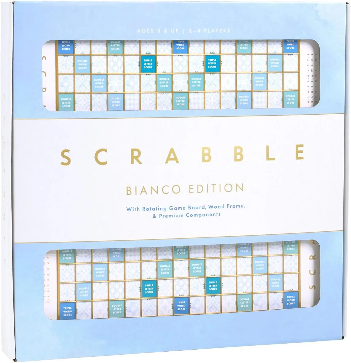 Scrabble Bianco Edition with Rotating Wooden Game Board, Premium Family Board Game for Adults & Kids