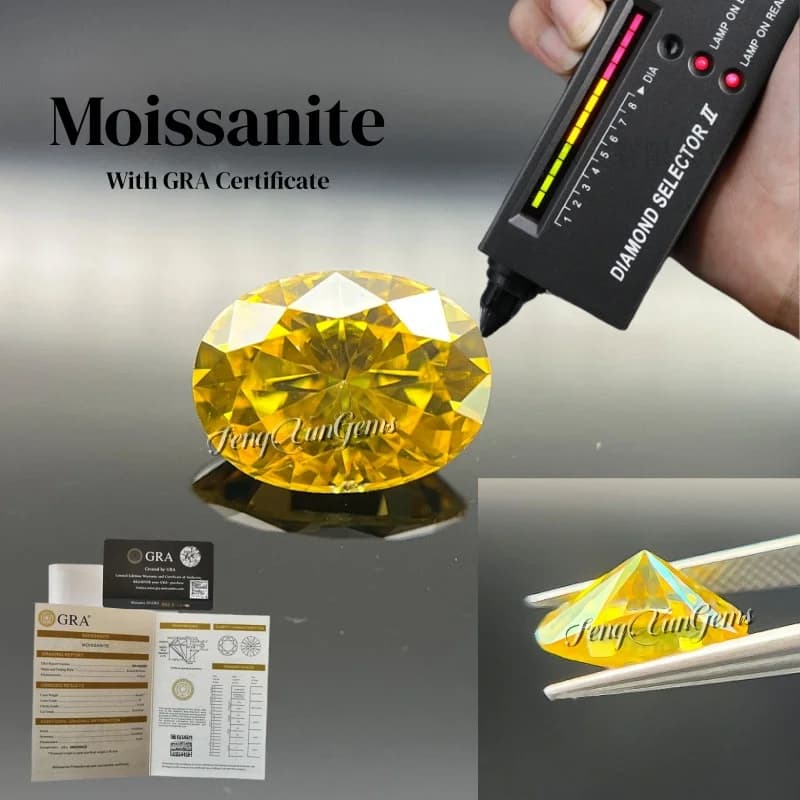Diamanti da laboratorio gialli ovali in pietra Moissanite di moda da 0,2 ~ 8 ct VVS1 con certificato GRA per la creazione di collane di orecchini ad anello di gioielli