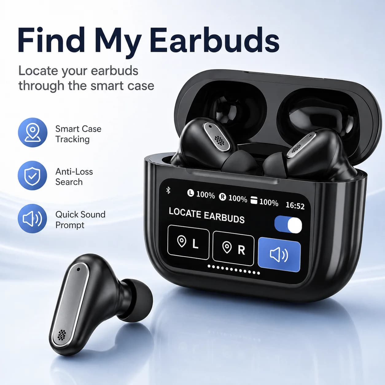 TWS earbuds ANC Touch screen Bluetooth 5.4 Wireless Earphones with Smart Display Case Low Latency Gaming Stereo Headset