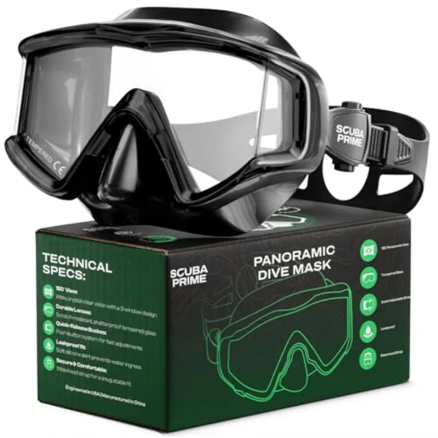 Maschera Subacquea Pano 3, Maschera Snorkeling con Vetro Temperato a Tre Finestre, Maschera Subacquea Anti-Perdita con Gonna in Silicone per Immersioni