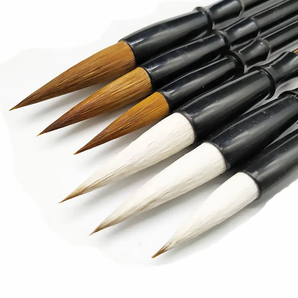 6Pcs Chinese Calligraphy Brushes Traditional Wolf Hair Writing Drawing Brush Set Sizes L Ideal for Calligraphy Kanji Sumi