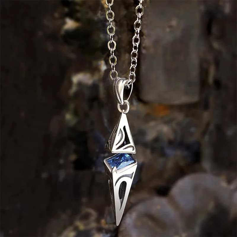 Chinese Style Lucky Auspicious Hollow Carved Cone Pendant Necklace With Blue Stone Trendy Hip Hop Jewelry For Men Women Party
