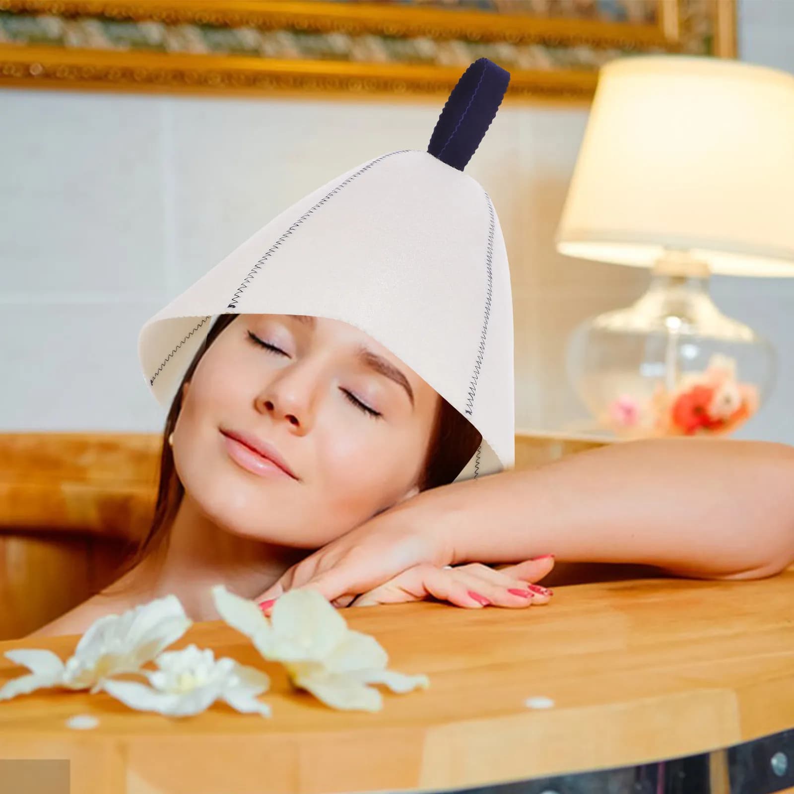 Set Cappello, Tappetino e Guanti in Feltro per Sauna, Traspirante e Resistente al Calore, per Donne con Capelli Corti, Ricci e Spessi, per Uso in Sauna, Bagno e Doccia