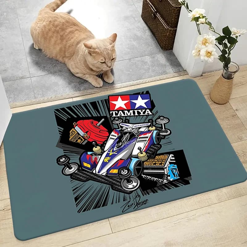Cartoon Cool Racing Car Print Area Rug, Anti-Slip, Retro T-Tamiyas Race Carpet For Bedroom Kitchen Bath Entrance Floor Mats