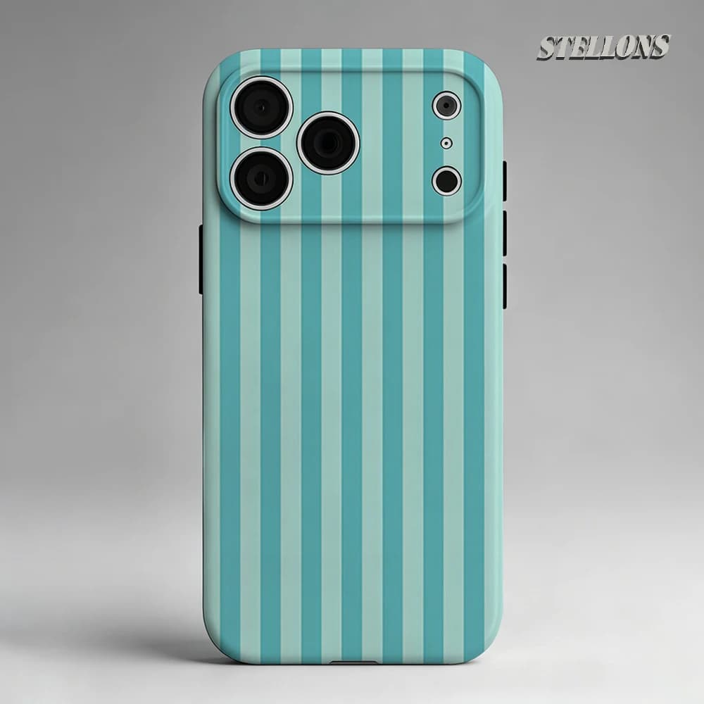 Mint Stripe Double-layer Back Cover for iPhone 18 17 16 15 14 13 12 pro Max plus Compatible with Multipl Must-Have Phone Case