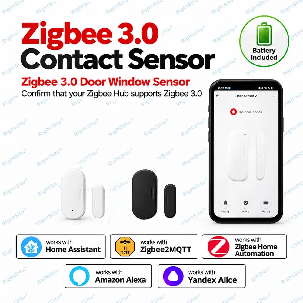 Zigbee 3.0 Contact Sensor Smart Door Window Open Close Detector Hub Required Works With ZHA Zigbee2MQTT Alexa Yandex Alice