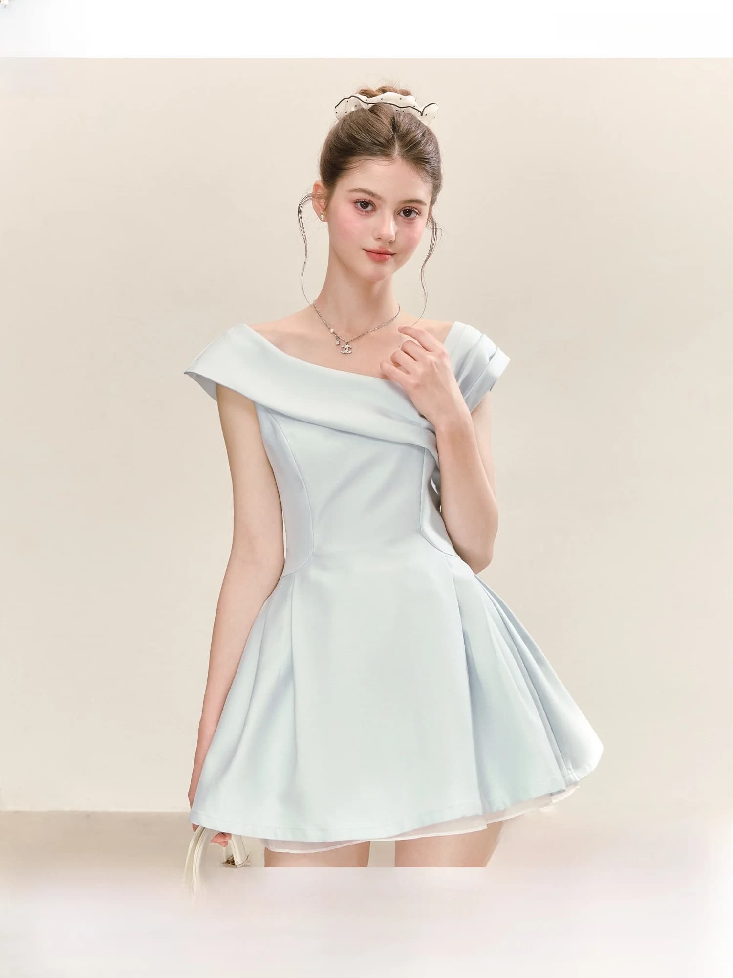 Elegante Abito Estivo Blu da Donna Nuovo Stile con Vita Stretta e Gonna Svasata in Fibra di Poliestere per Uso Quotidiano Casual Marca QDQD