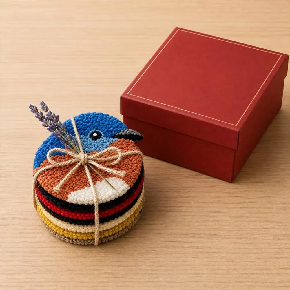 Easy Punch Needle Kit Diy Bird Coaster Kit with Pre-printed Patterns Punch Needle Embroidery Set for Beginners Yarn for Home