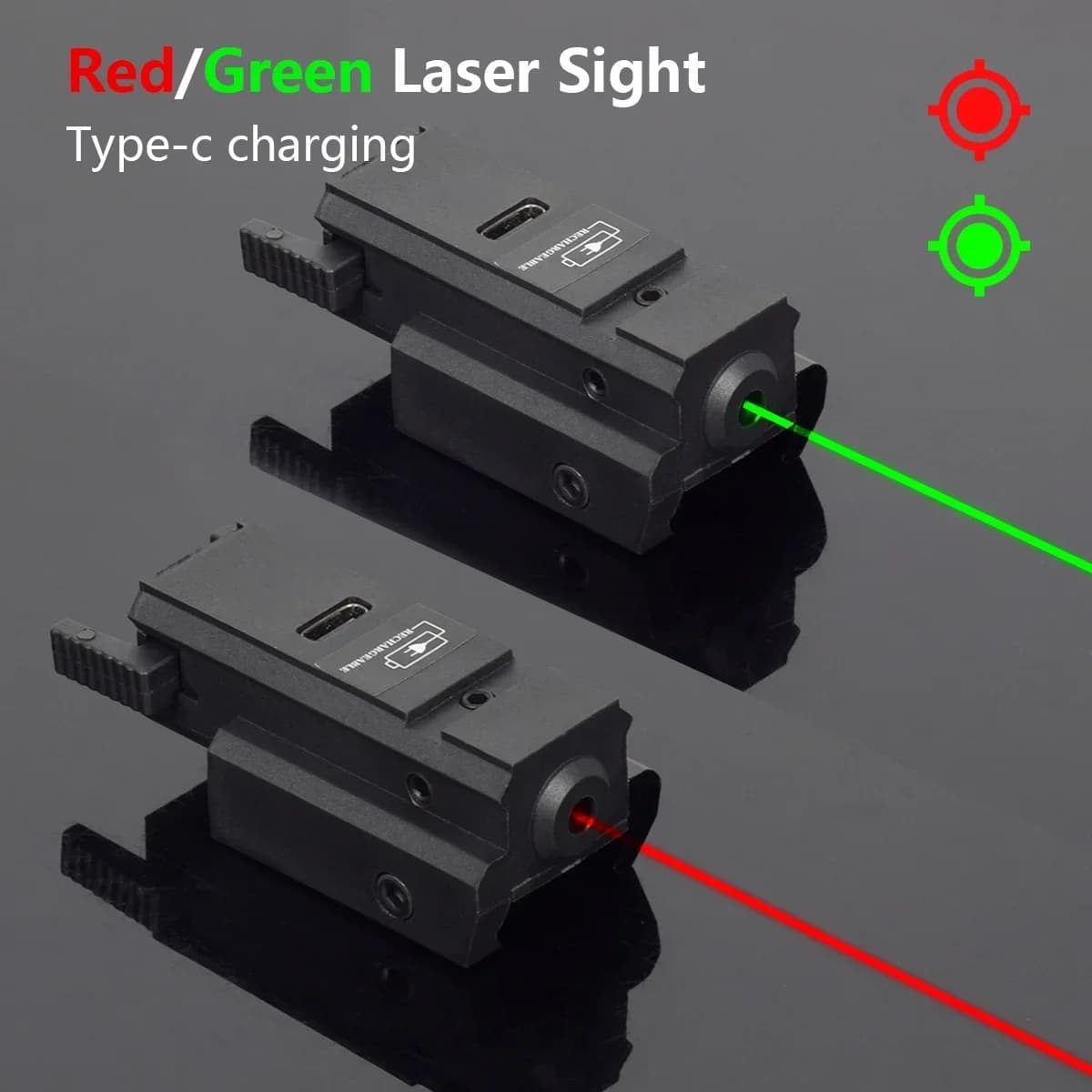 Laser Verde e Rosso Ricaricabile USB 11mm 20mm per Caccia Tattica, Compatibile con Glock 17 19, Portatile per Esterni