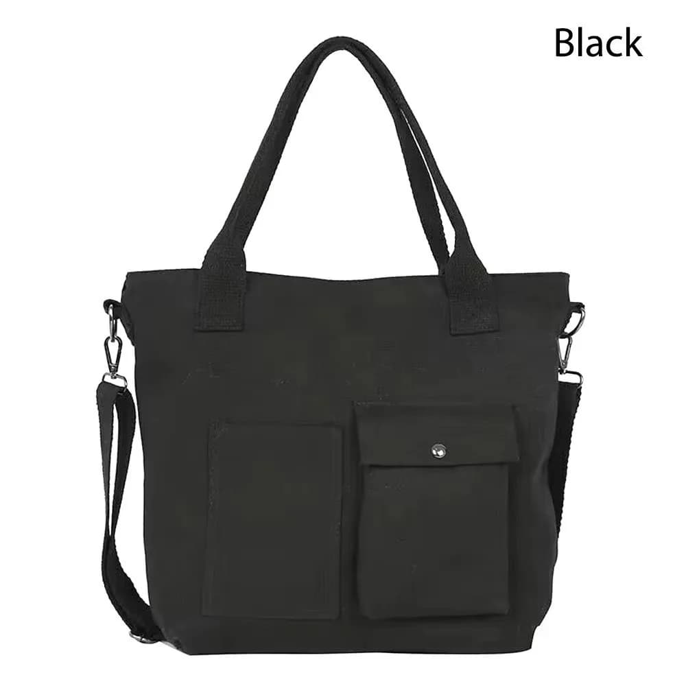 New Canvas Memorial Black Handbag Large Capacity Black Shoulder Bag Shopping Bag Travel