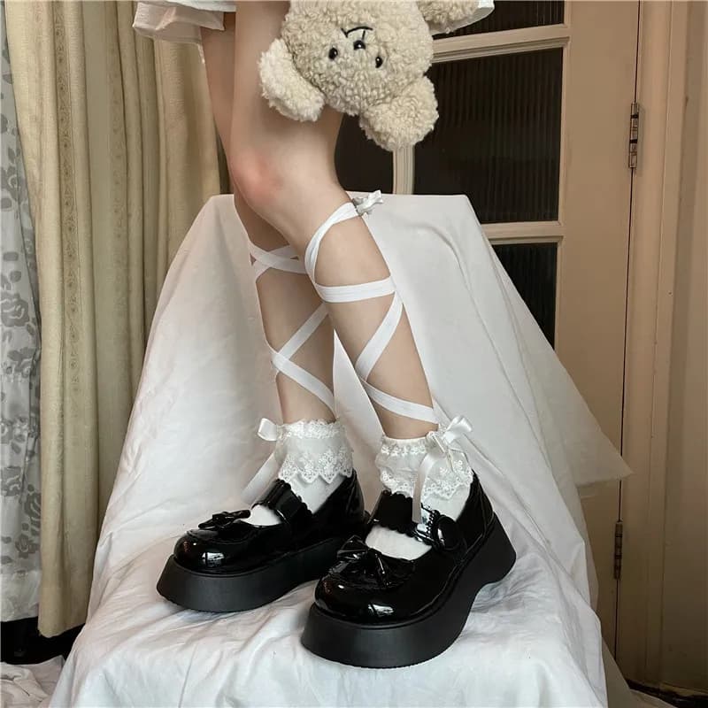 Calze da donna estive primaverili a mezza gamba in cotone, con lacci incrociati, nere, stile giapponese JK Lolita, carine, dolci, tinta unita, sexy
