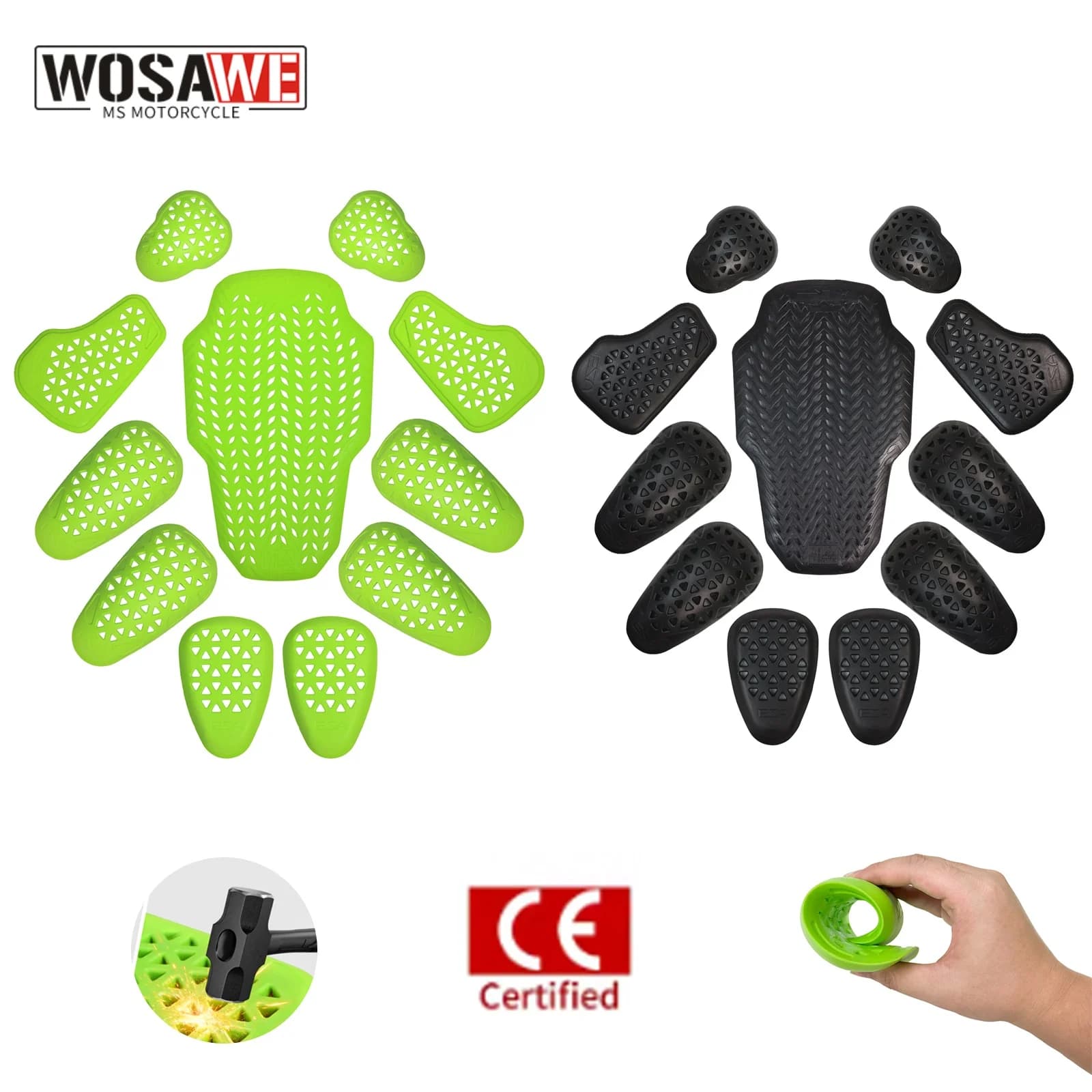 WOSAWE Motorcycle Jacket Insert Protective Gear Motocross CE Protector Back Shoulder Elbow Knee High Elasticity Pads Biker Armor