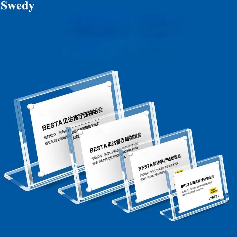 Porta cartello magnetico in acrilico a forma di L da 90x60 mm, espositore per menu, porta carta, targhette per prezzi, biglietti da visita piccoli