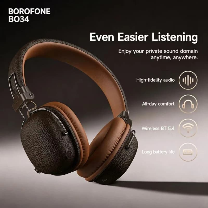 BOROFONE BO34 Over Ear Bluetooth Headphones Foldable HiFi Stereo Wireless Headset Sport Headphones with Mic for Gaming Running